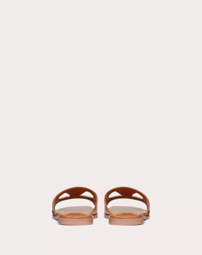 VLOGO CUT-OUT CALFSKIN SLIDE SANDAL